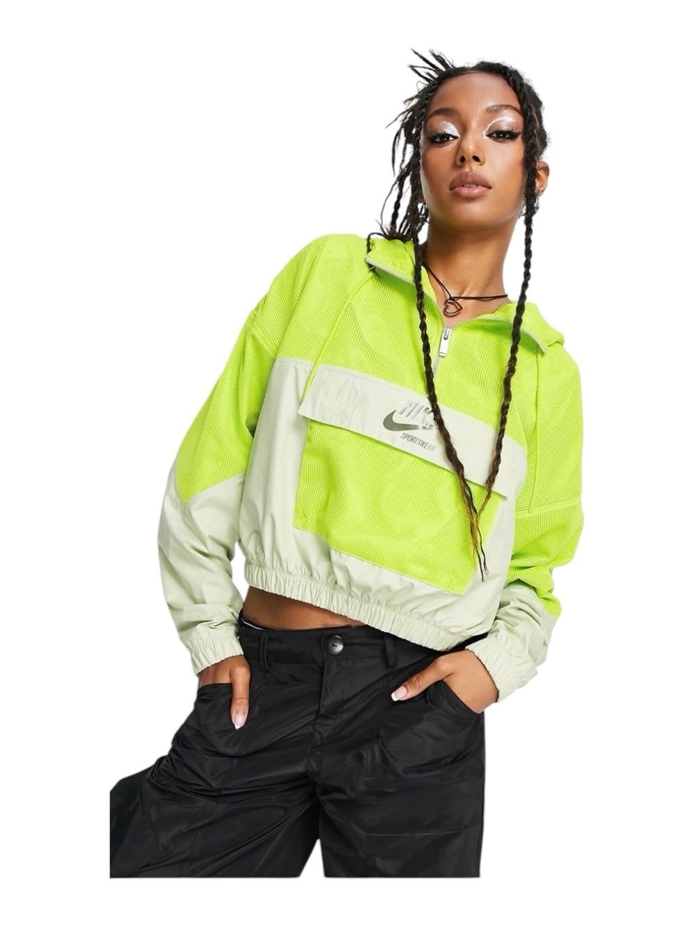 Nike over sized mesh half-zip windbreaker jacket in neon green